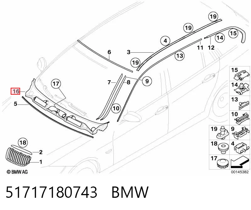 51717180743 BMW Rejilla de limpiaparabrisas