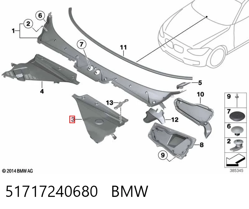 51717240680 BMW Rejilla izquierda de limpiaparabrisas