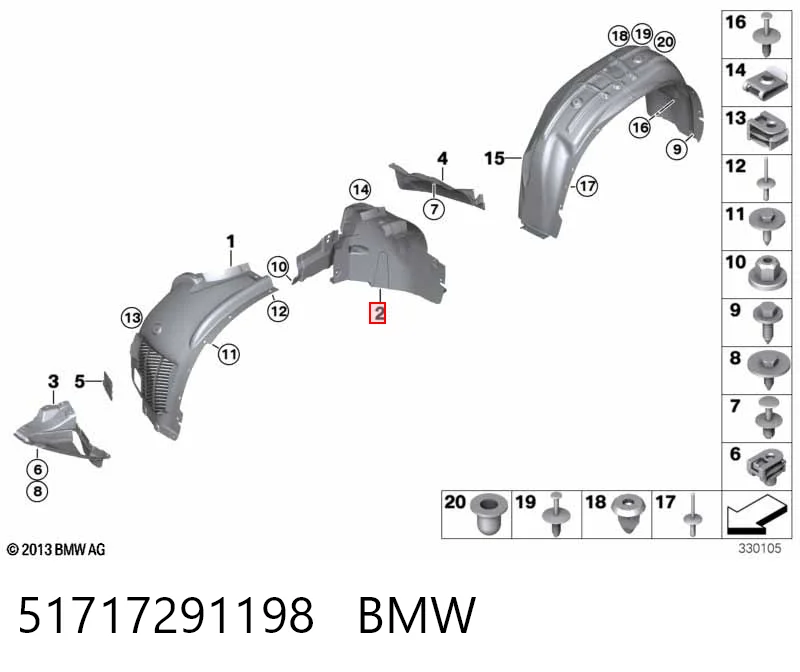 51717291198 BMW Guardabarros interior trasero derecho del guardafango delantero