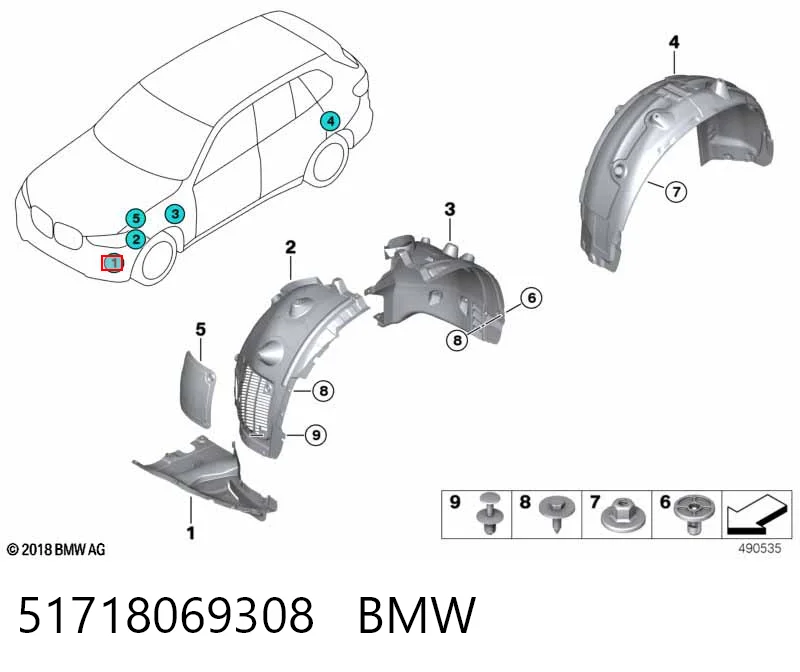 51718069308 BMW Protector contra salpicaduras del paso de rueda delantero