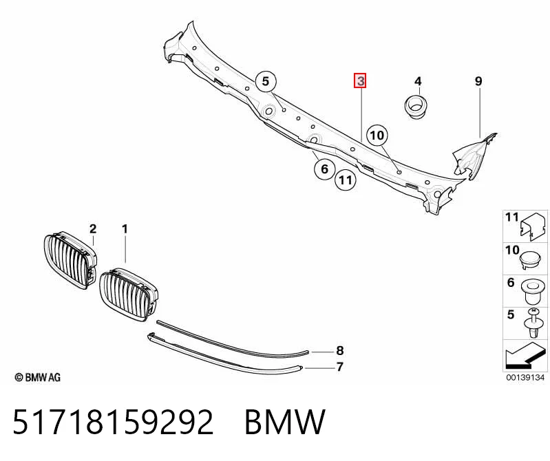 51718159292 BMW Rejilla de limpiaparabrisas