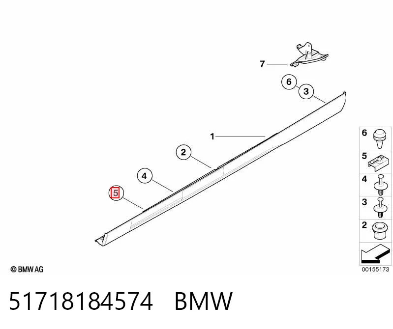 51718184574 BMW Clip de sujeción de moldura de estribo