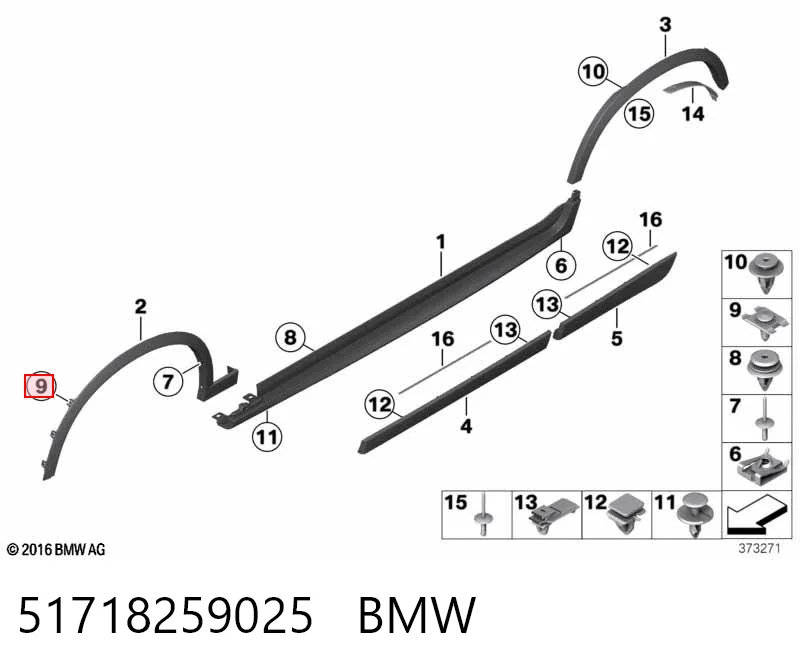 51718259025 BMW Clip de sujeción de moldura de estribo
