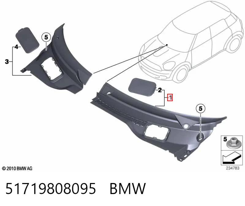 51719808095 BMW Rejilla izquierda de limpiaparabrisas