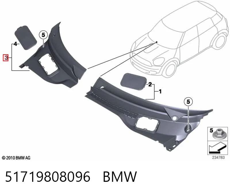51719808096 BMW Rejilla derecha de limpiaparabrisas