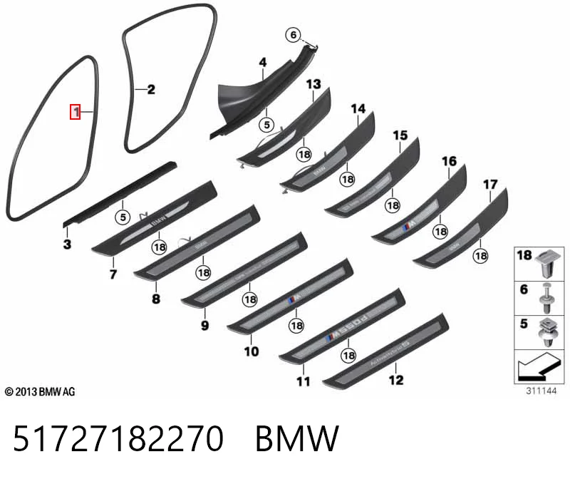 51727182270 BMW Junta de puerta delantera (en la carrocería)