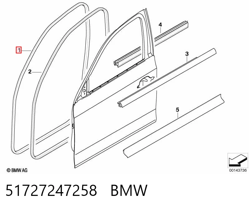 51727247258 BMW Junta de puerta delantera (en la carrocería)