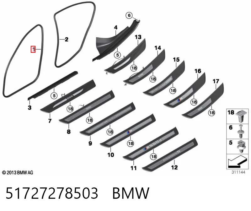 51727278503 BMW Junta de puerta delantera (en la carrocería)