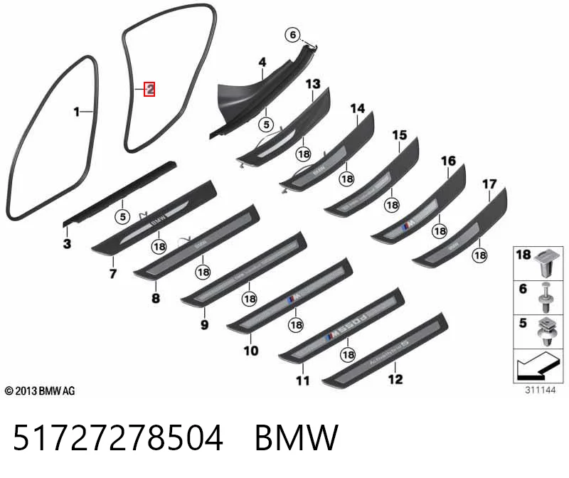 51727278504 BMW Junta de puerta trasera (en carrocería)