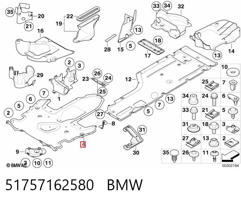Protección de bajos, parte central 51757162580 BMW