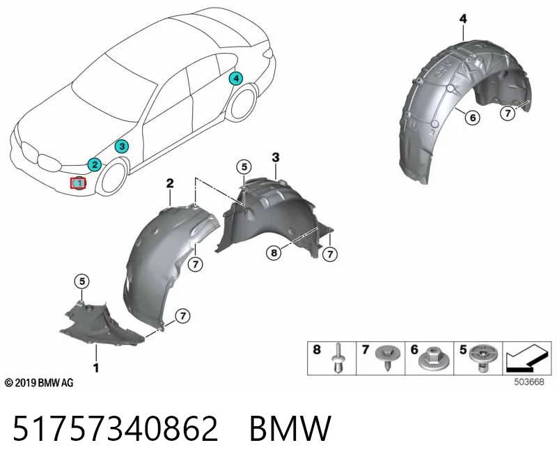 51757340862 BMW Protector de salpicaduras delantero derecho del guardabarros trasero