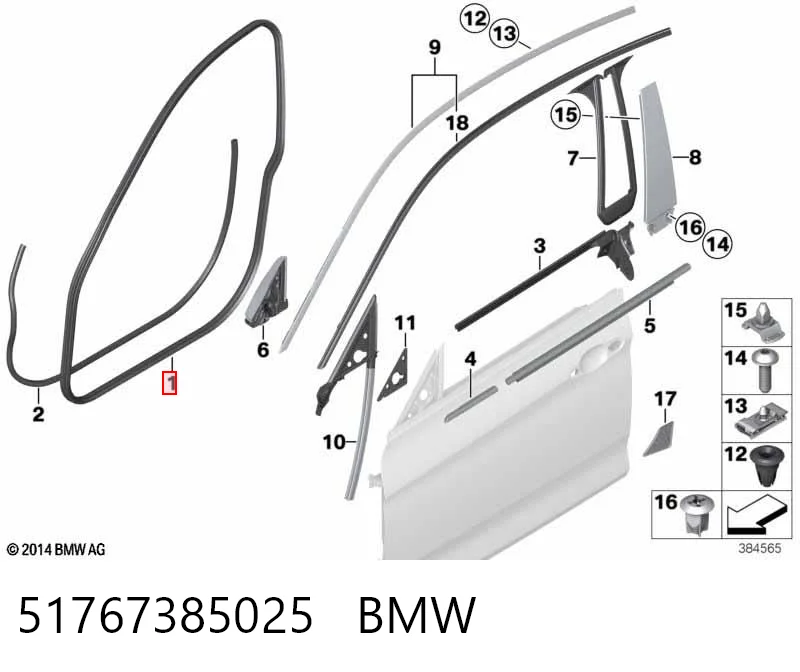 51767385025 BMW Junta de puerta delantera izquierda