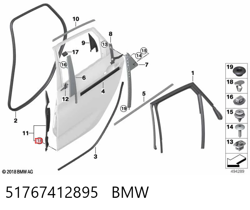 51767412895 BMW Clip de fijación del guardabarros delantero