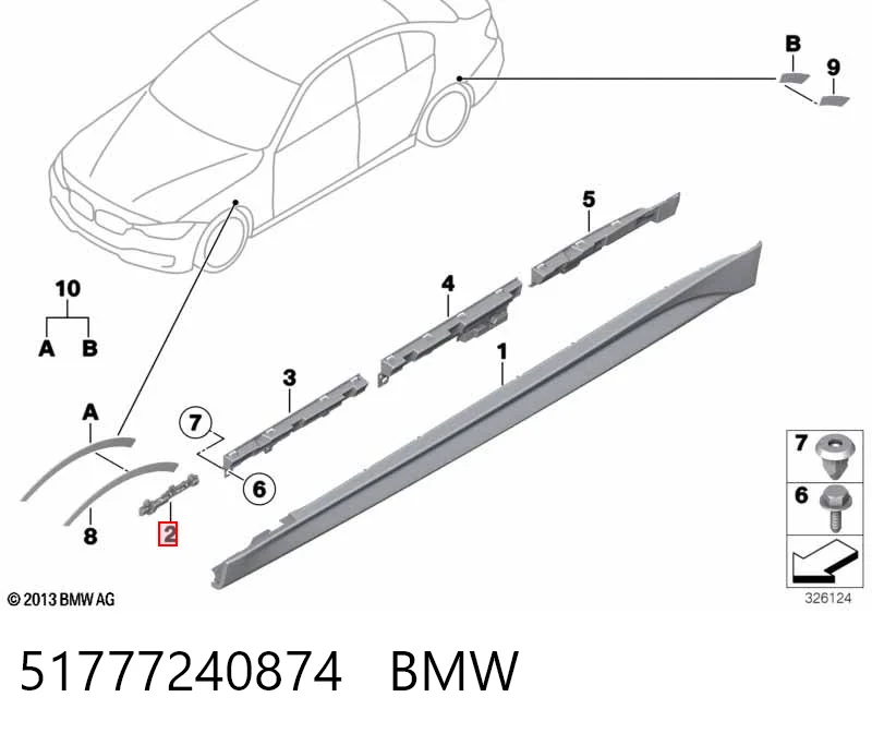51777240874 BMW Soporte de moldura exterior del estribo derecho