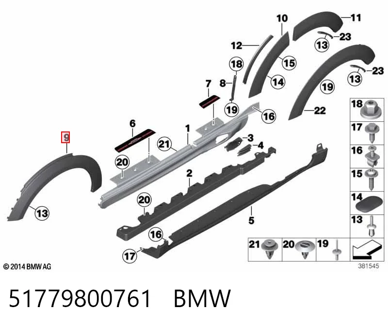 51779800761 BMW Extensión de aleta delantera izquierda