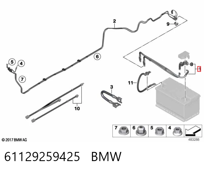 61129259425 BMW Cable de terminal positivo de batería