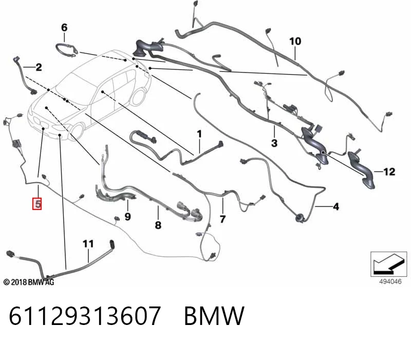 61129313607 BMW Cable de sensor de aparcamiento del parachoques delantero