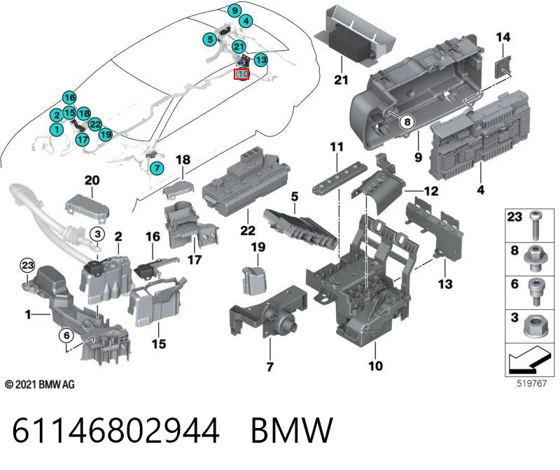 61146802944 BMW Caja de fusibles trasera interior