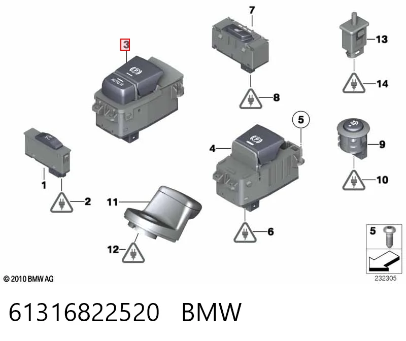 61316822520 BMW Interruptor del freno de estacionamiento electromecánico