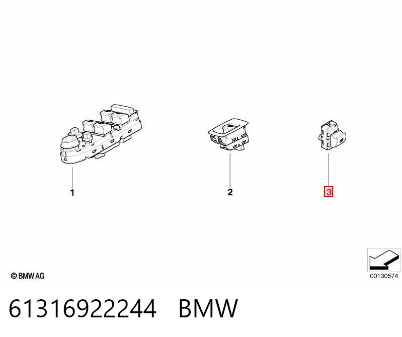 61316922244 BMW Botón de encendido, motor eléctrico, elevalunas, puerta delantera derecha