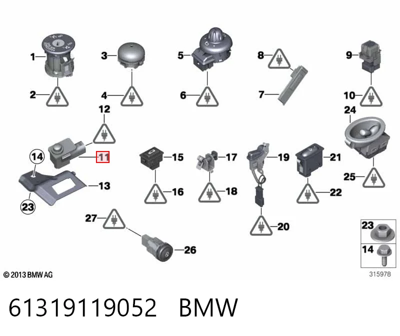 61319119052 BMW Interruptor de control del techo solar