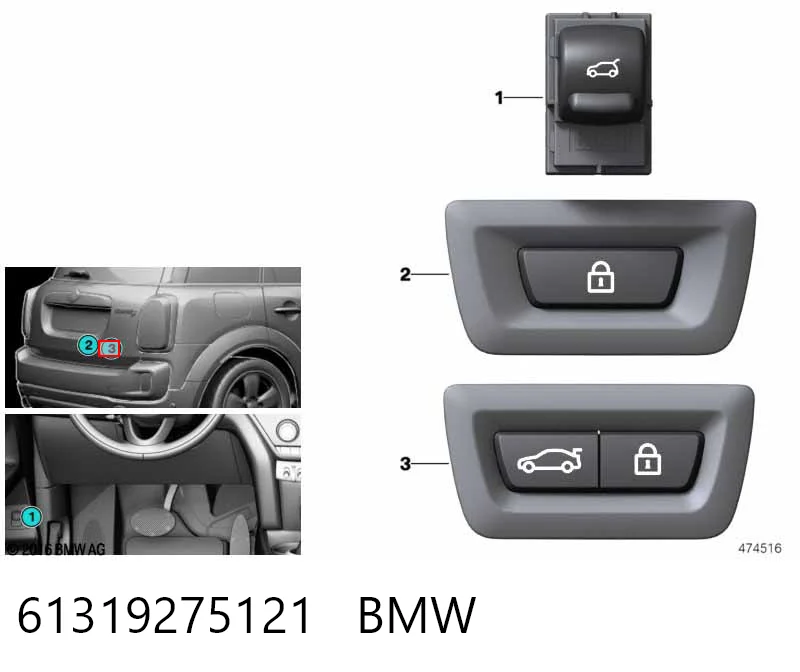 61319275121 BMW Botón interior de apertura de maletero