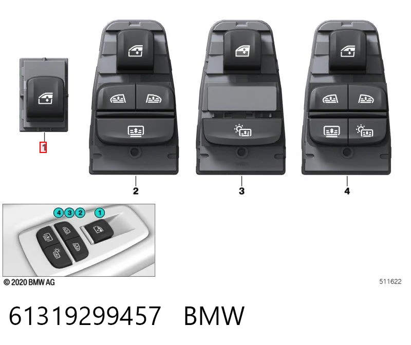 61319299457 BMW Botón de encendido, motor eléctrico, elevalunas, puerta delantera derecha