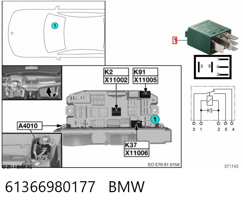 61366980177 BMW Relé de ventilador de aire acondicionado