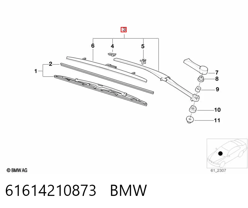 Brazo del limpiaparabrisas 61614210873 BMW