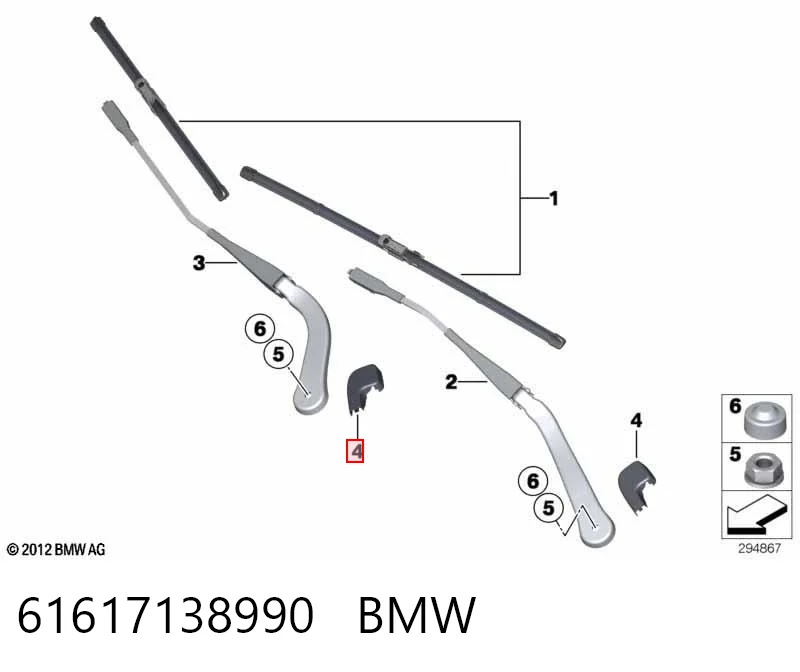 61617138990 BMW Tapa de la tuerca de fijación del brazo del limpiaparabrisas delantero