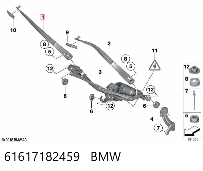 61617182459 BMW Brazo del limpiaparabrisas lavado de parabrisas