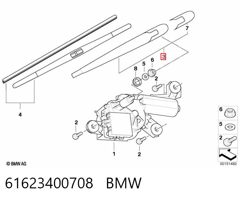 61623400708 BMW Brazo del limpiaparabrisas, luna trasera