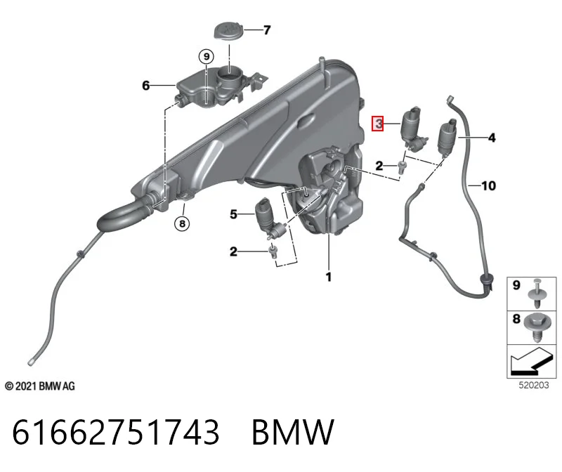 61662751743 BMW Bomba-motor de limpiaparabrisas delantero/trasero