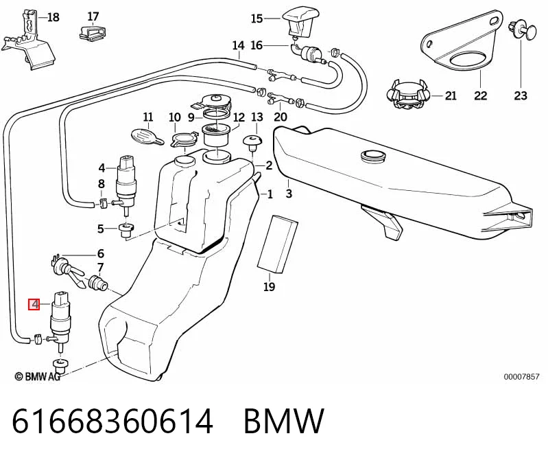 61668360614 BMW Bomba de agua de lavado, lavado de parabrisas, delantera