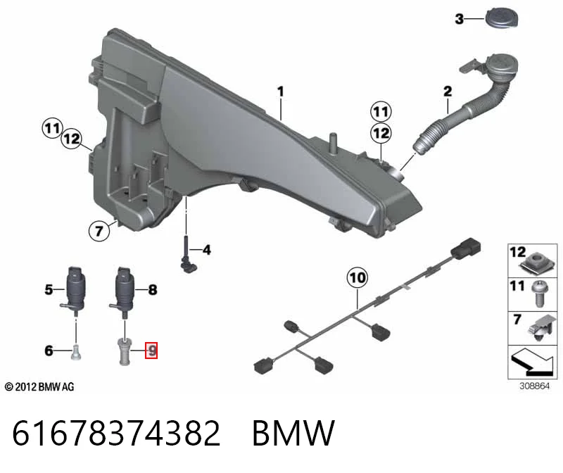 61678374382 BMW Filtro de malla de la bomba de limpiaparabrisas
