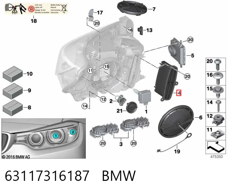 63117316187 BMW Módulo de control de luces de faros (ECU)