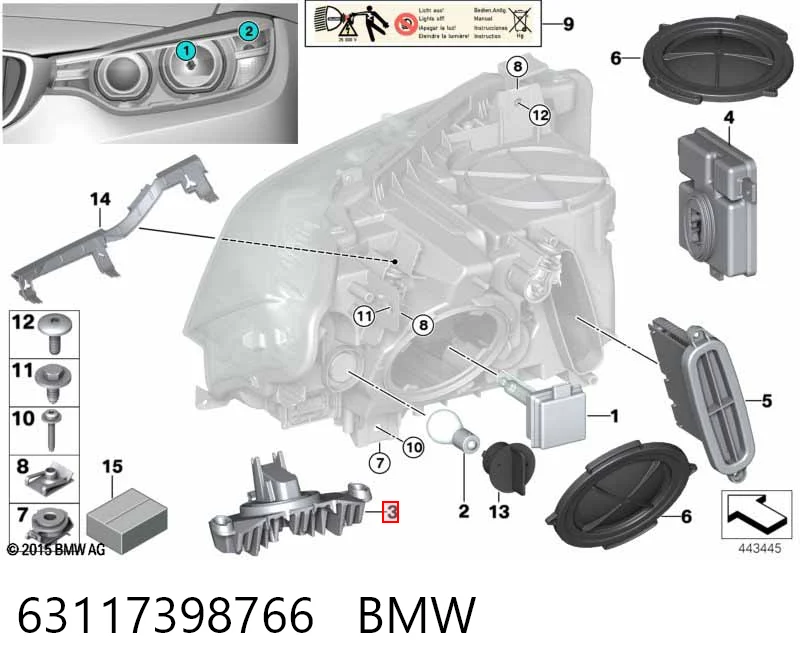 63117398766 BMW Módulo de control de luces diurnas