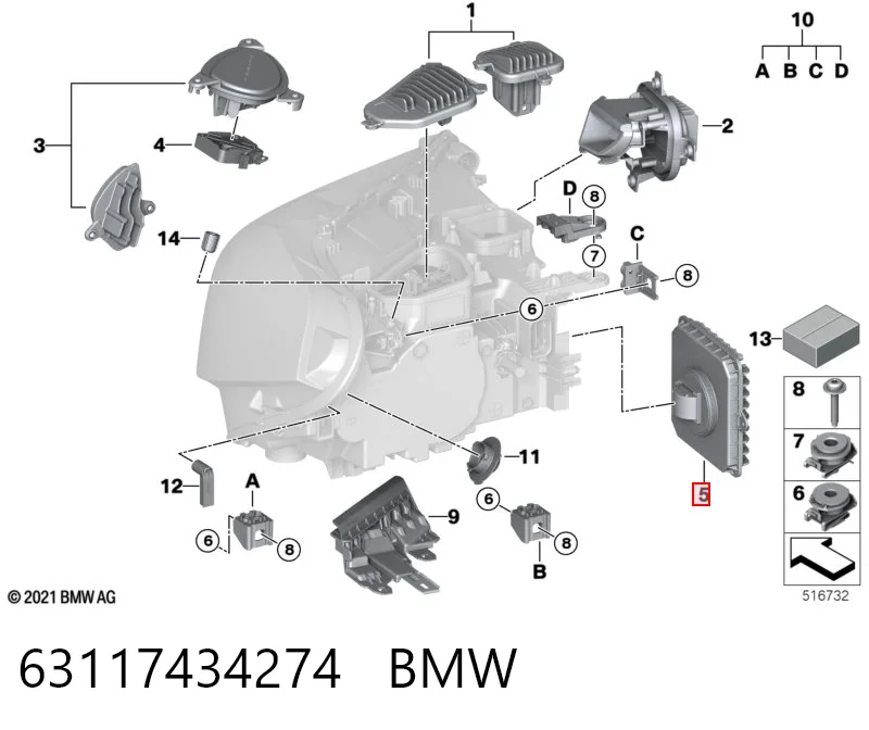 63117434274 BMW Módulo de control de luces de faros (ECU)