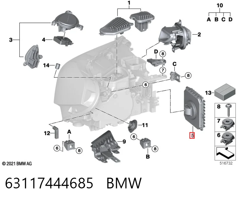63117444685 BMW Módulo de control de luces de faros (ECU)