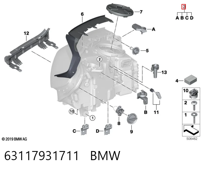 63117931711 BMW Soporte de montaje del faro delantero