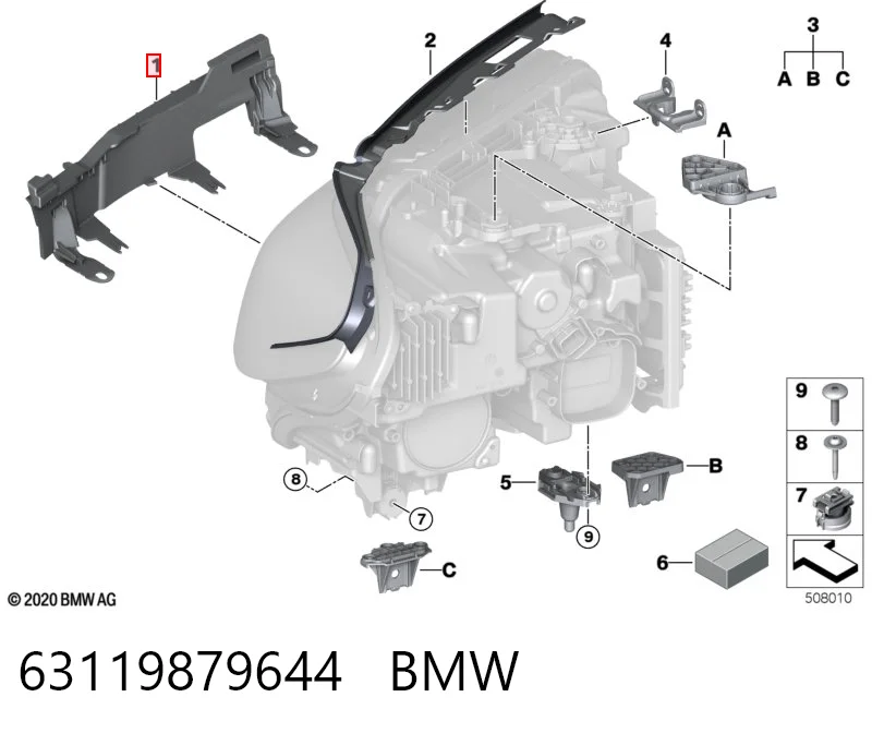63119879644 BMW Soporte de fijación del faro delantero derecho