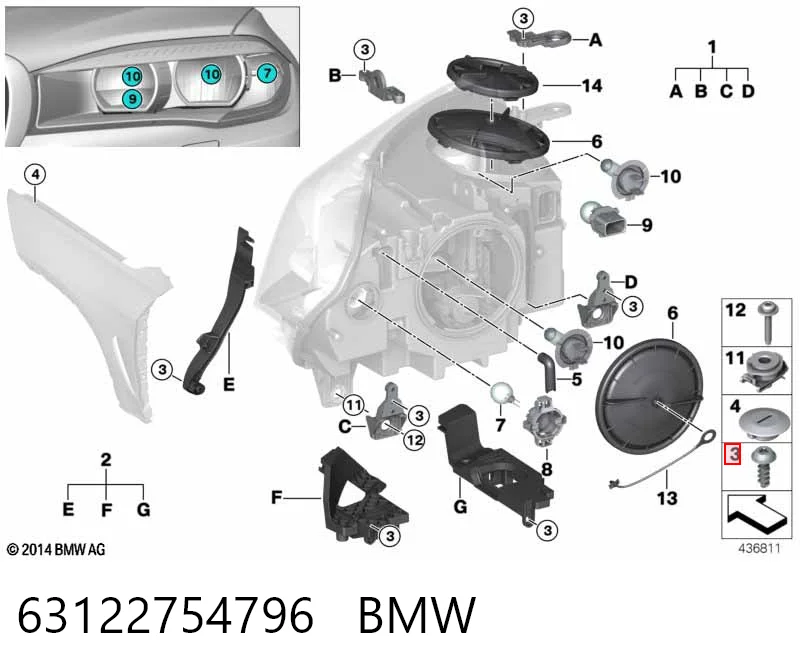 Soporte de montaje del faro delantero 63122754796 BMW