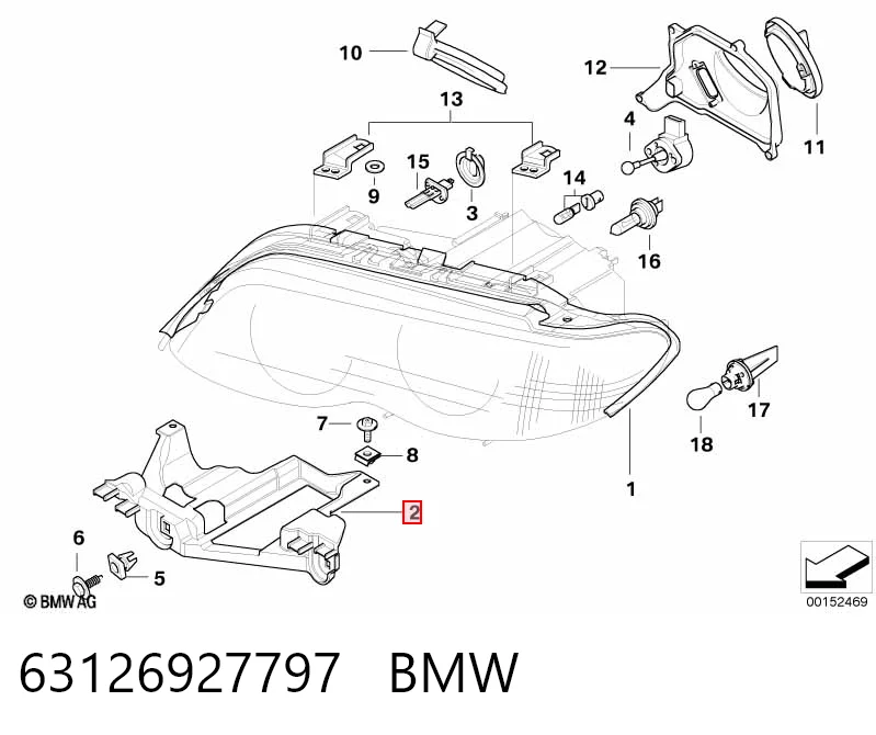 63126927797 BMW Adaptador para montaje de faros delantero izquierdo