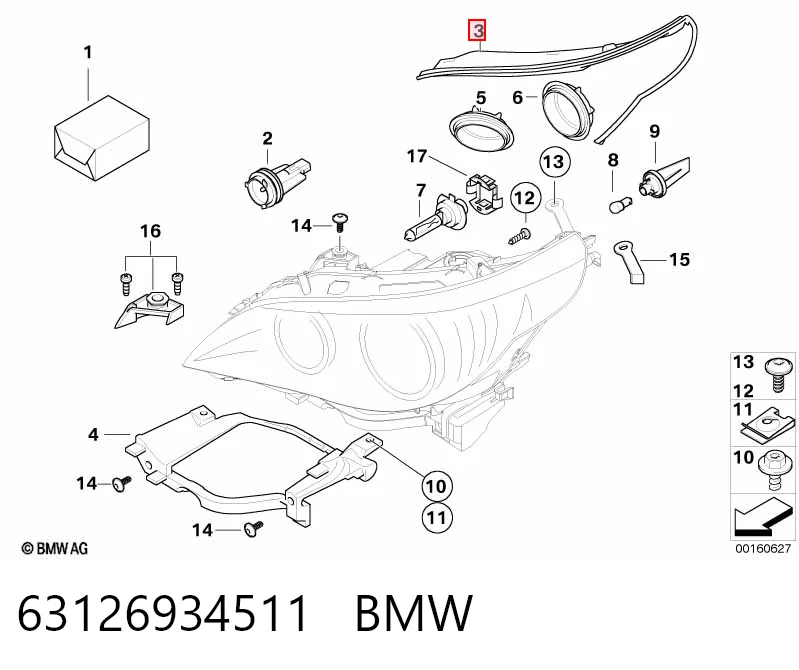 63126934511 BMW Sellador de vidrio de faro izquierdo