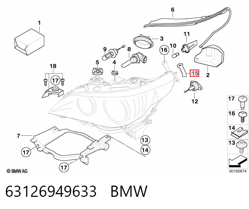 63126949633 BMW Adaptador para montaje de faros delantero izquierdo