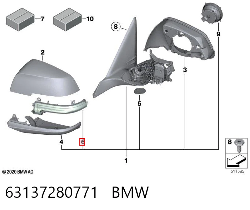 63137280771 BMW Luz intermitente de espejo retrovisor izquierdo