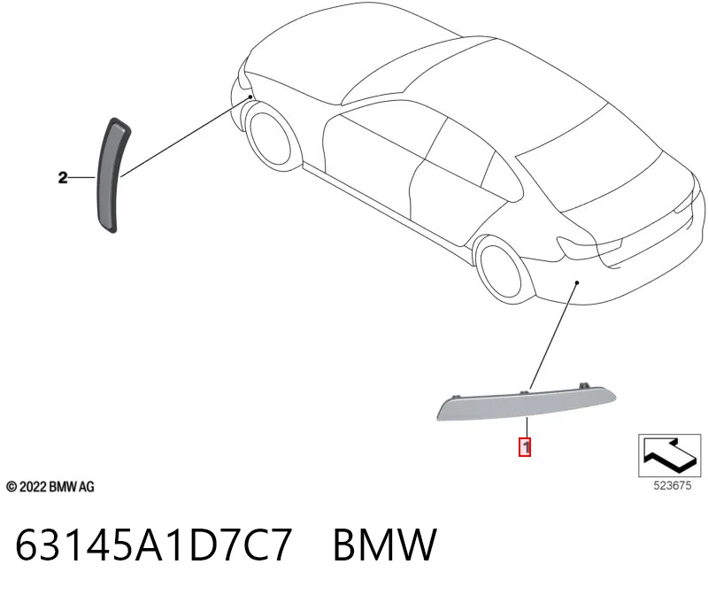 63145A1D7C7 BMW Reflector, paragolpes trasero, izquierdo