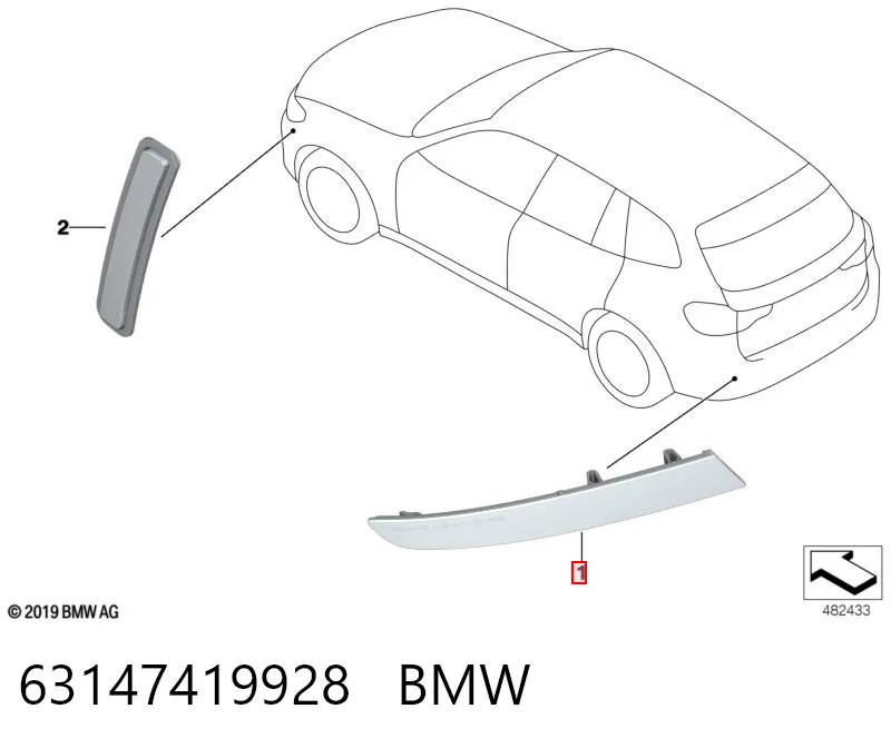 63147419928 BMW Reflector de parachoques trasero