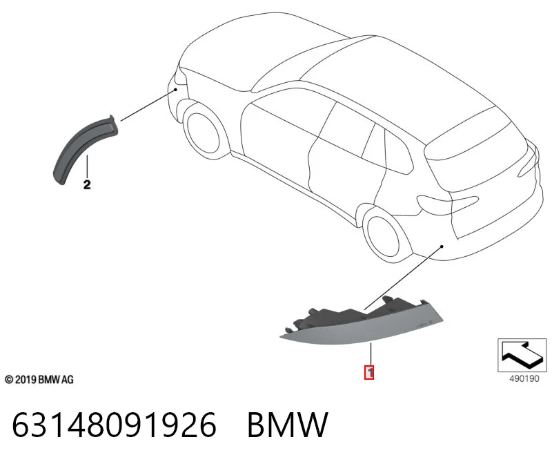 63148091926 BMW Reflector, trasero, derecho