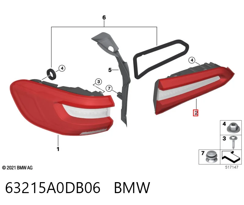 63215A0DB06 BMW Piloto trasero interior derecho